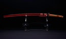 Antique Japanese Katana Sword with Red Saya and Gold Fukurin Momiji Tsuba — Tamahagane