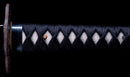 Antikes Japanisches Katana mit schwarzem Urushi-Koshirae und Feder-Tsuba, signiert Chikushi Tadamasa – NBTHK Hozon