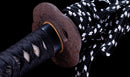 Antikes Japanisches Katana mit schwarzem Urushi-Koshirae und Feder-Tsuba, signiert Chikushi Tadamasa – NBTHK Hozon