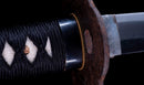 Antikes Japanisches Katana mit schwarzem Urushi-Koshirae und Feder-Tsuba, signiert Chikushi Tadamasa – NBTHK Hozon