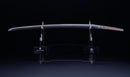 Antikes Japanisches Katana mit schwarzem Urushi-Koshirae und Feder-Tsuba, signiert Chikushi Tadamasa – NBTHK Hozon