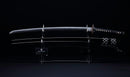 Antikes Japanisches Katana mit schwarzem Urushi-Koshirae und Feder-Tsuba, signiert Chikushi Tadamasa – NBTHK Hozon