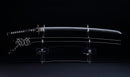 Antikes Japanisches Katana mit schwarzem Urushi-Koshirae und Feder-Tsuba, signiert Chikushi Tadamasa – NBTHK Hozon
